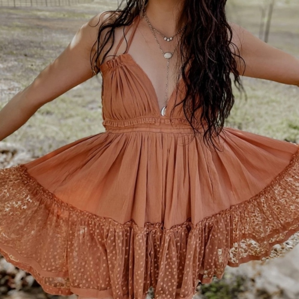 Sweet Lovely By Jen Sandstone Tiered Halter Sundress